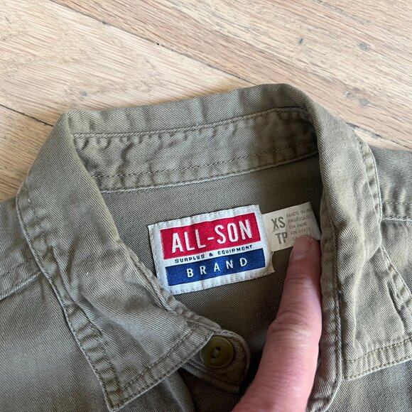 Urban Outfitters All Son Brand Army Green Military Button Down Shirt Mens XS - Picture 2 of 3